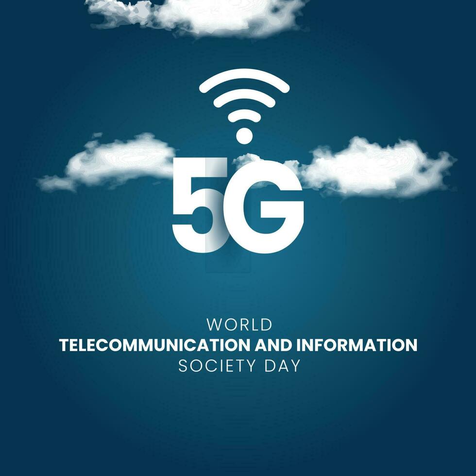 Welt Telekommunikation und Information Gesellschaft Tag mit 5g Logo. Welt Telekommunikation und Information Gesellschaft Tag Feier Banner Design, Grüße, Poster. vektor