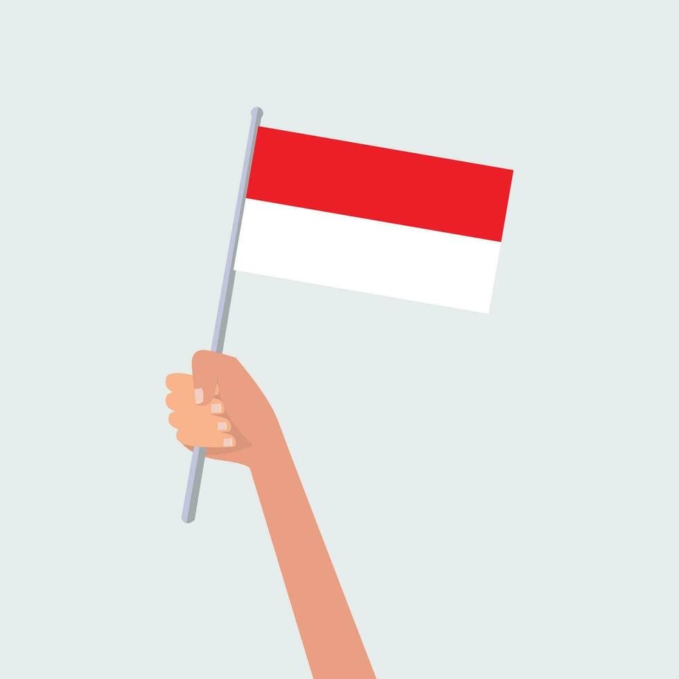Vektor Illustration Hände halten Indonesien Flaggen auf Weiß Hintergrund