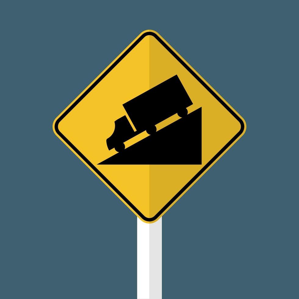 lastbil nedförsbacke varningsskylt vektor