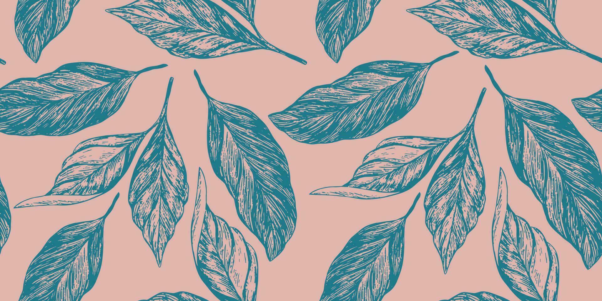 Jahrgang Blumen- Muster mit Blätter. Hand gezeichnet Baum Blatt auf ein Rosa Hintergrund vektor