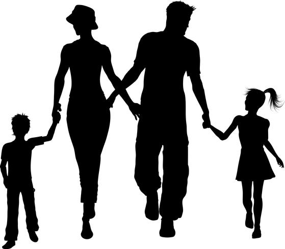 Familie Silhouette zu Fuß vektor