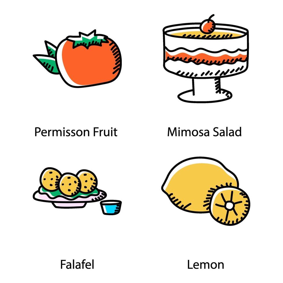 Dessert und Obst kritzeln vektor