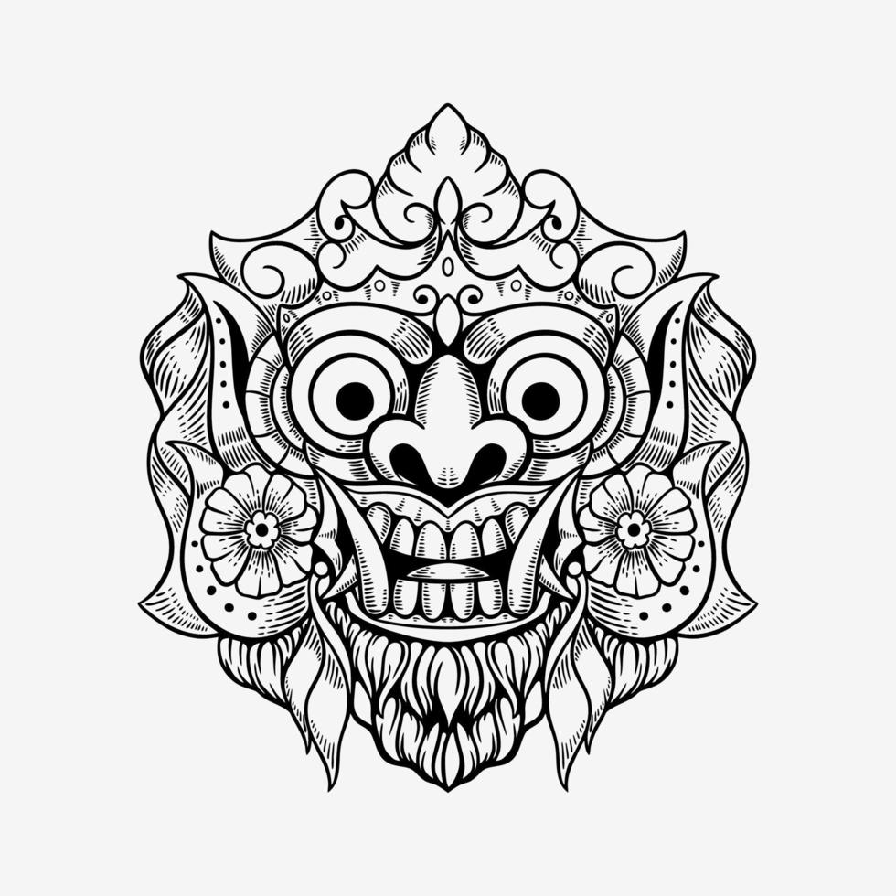 Dämonenmaske Bali Indonesien T-Shirt Design Illustration vektor