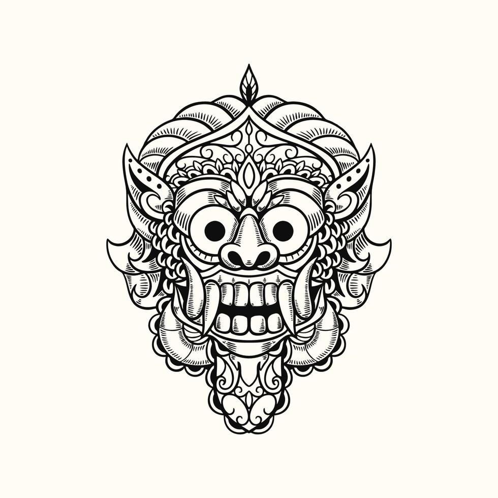 Dämonenmaske Bali Indonesien T-Shirt Design Illustration vektor