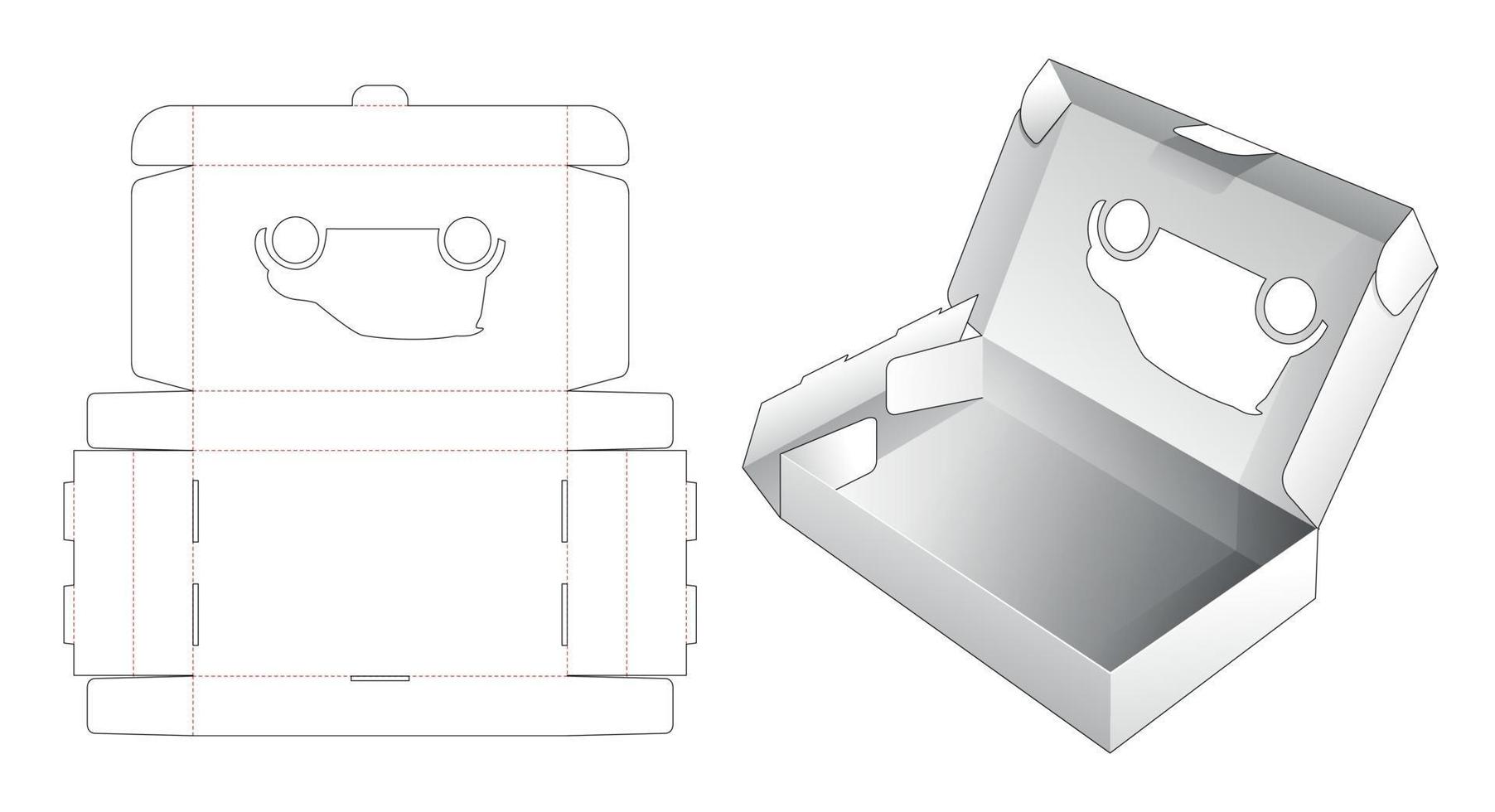 Klappbare Flip-Verpackungsbox mit autoförmiger, gestanzter Fensterschablone vektor