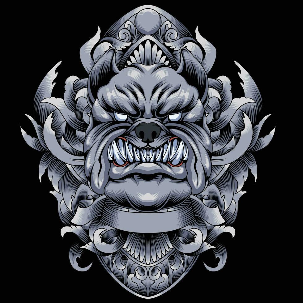 Bulldogge Kopf Vektor Illustration mit Ornament Hintergrund