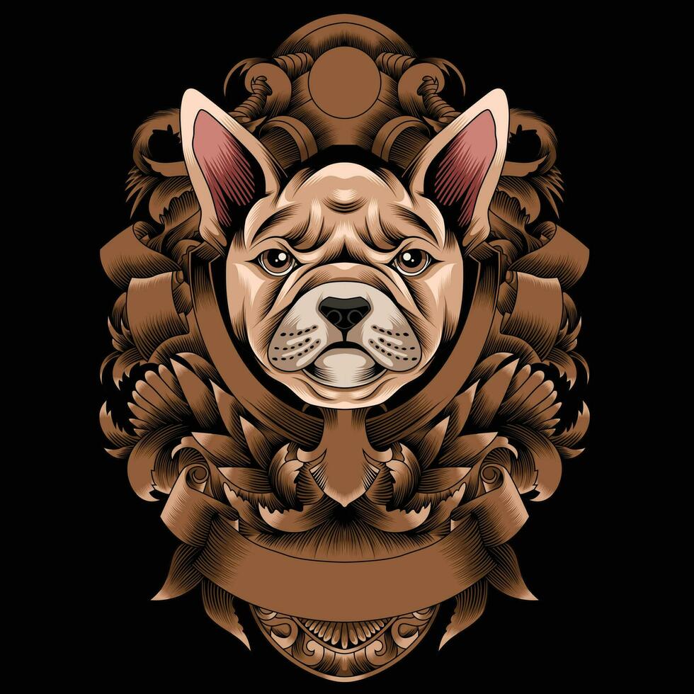 Französisch Bulldogge Vektor Illustration mit Ornament Hintergrund