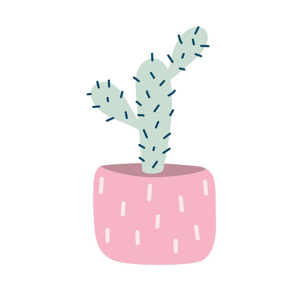 mexikanischer Kaktus in einem Topf. stacheliger Karikaturkaktus lokalisiert auf einem weißen Hintergrund. dekorative Zimmerpflanze mit grünen Blättern in einem Topf. Haus & Garten. flache Vektorillustration. Vektorillustration vektor