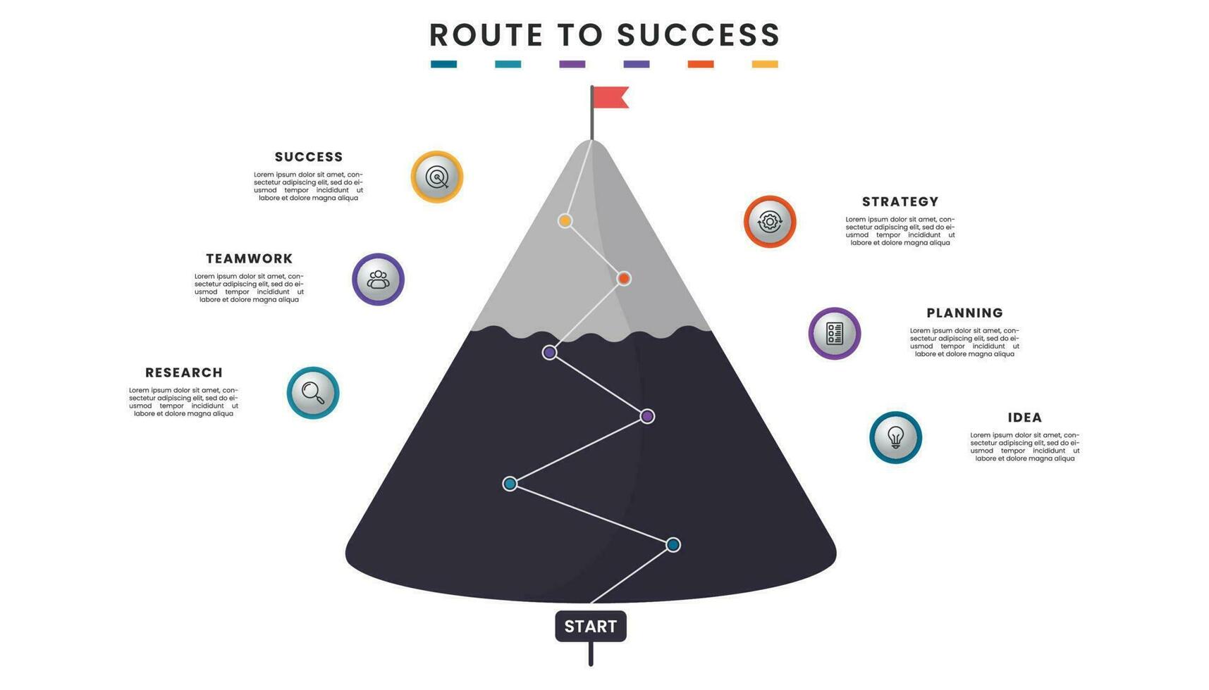 Route zu Erfolg Infografik mit Berg Illustration Konzept. geeignet zum Geschäft Präsentation. vektor