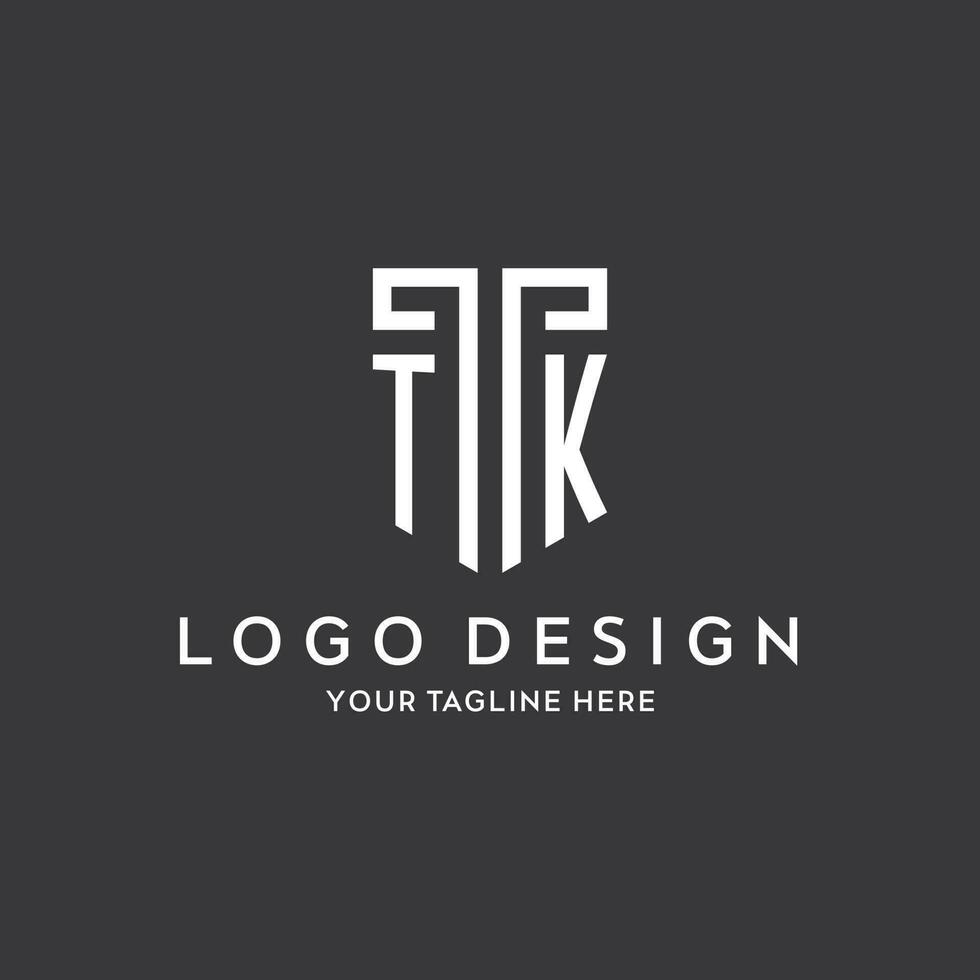 tk monogram första namn med skydda form ikon design vektor