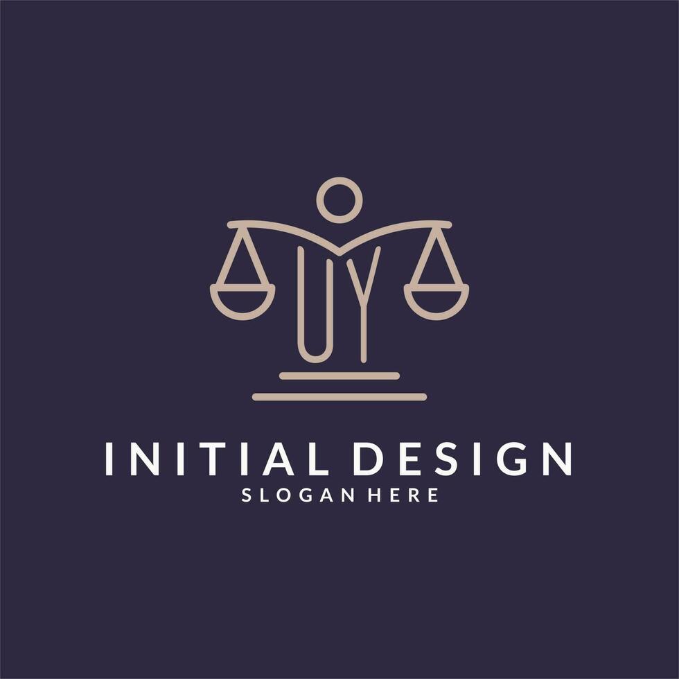 uy initialer kombinerad med de skalor av rättvisa ikon, design inspiration för lag firmor i en modern och lyxig stil vektor