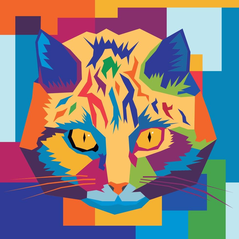 katt ansikte wpap färgstark bakgrund vektor