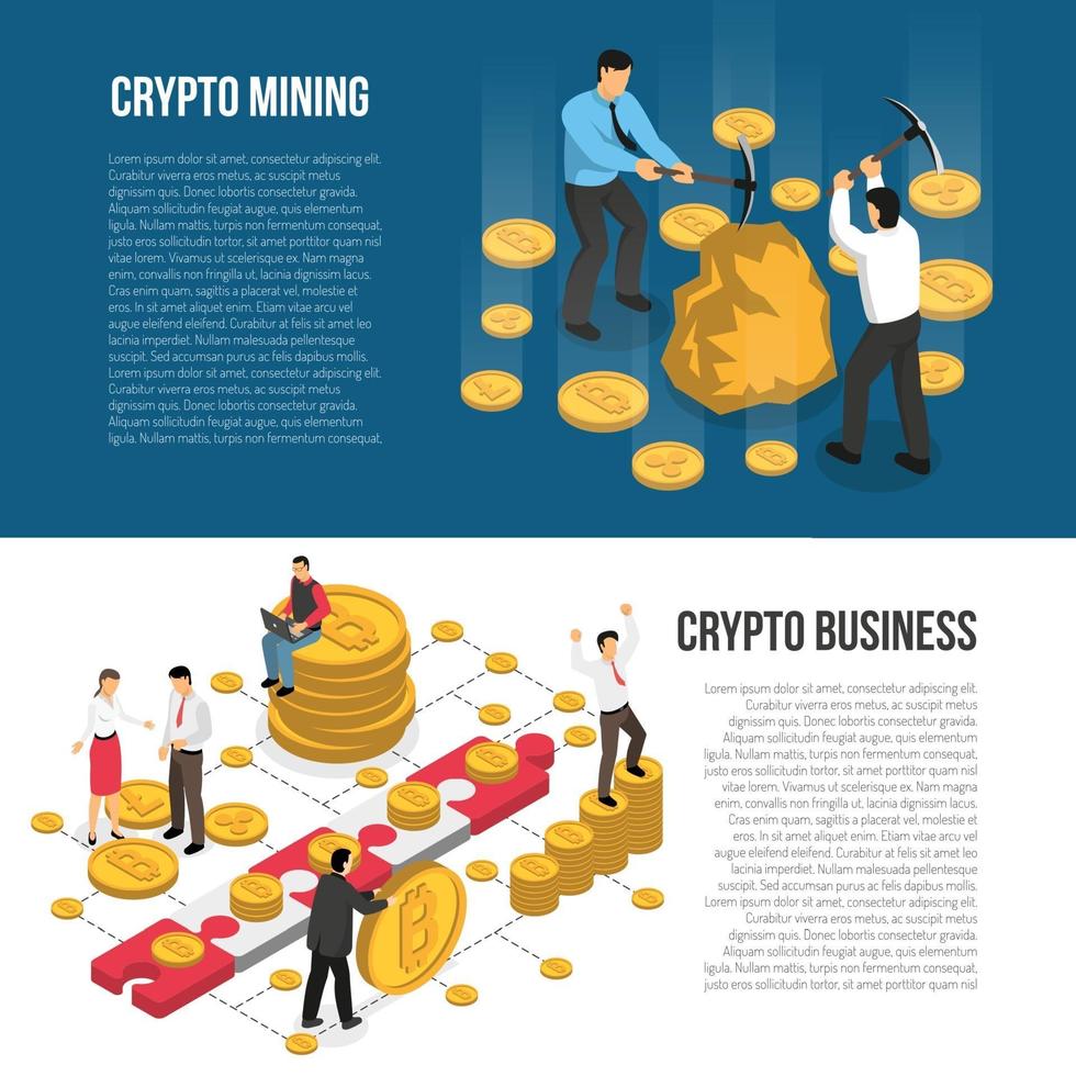 Cryptocurrency Mining Business isometrische Banner Vektor-Illustration vektor