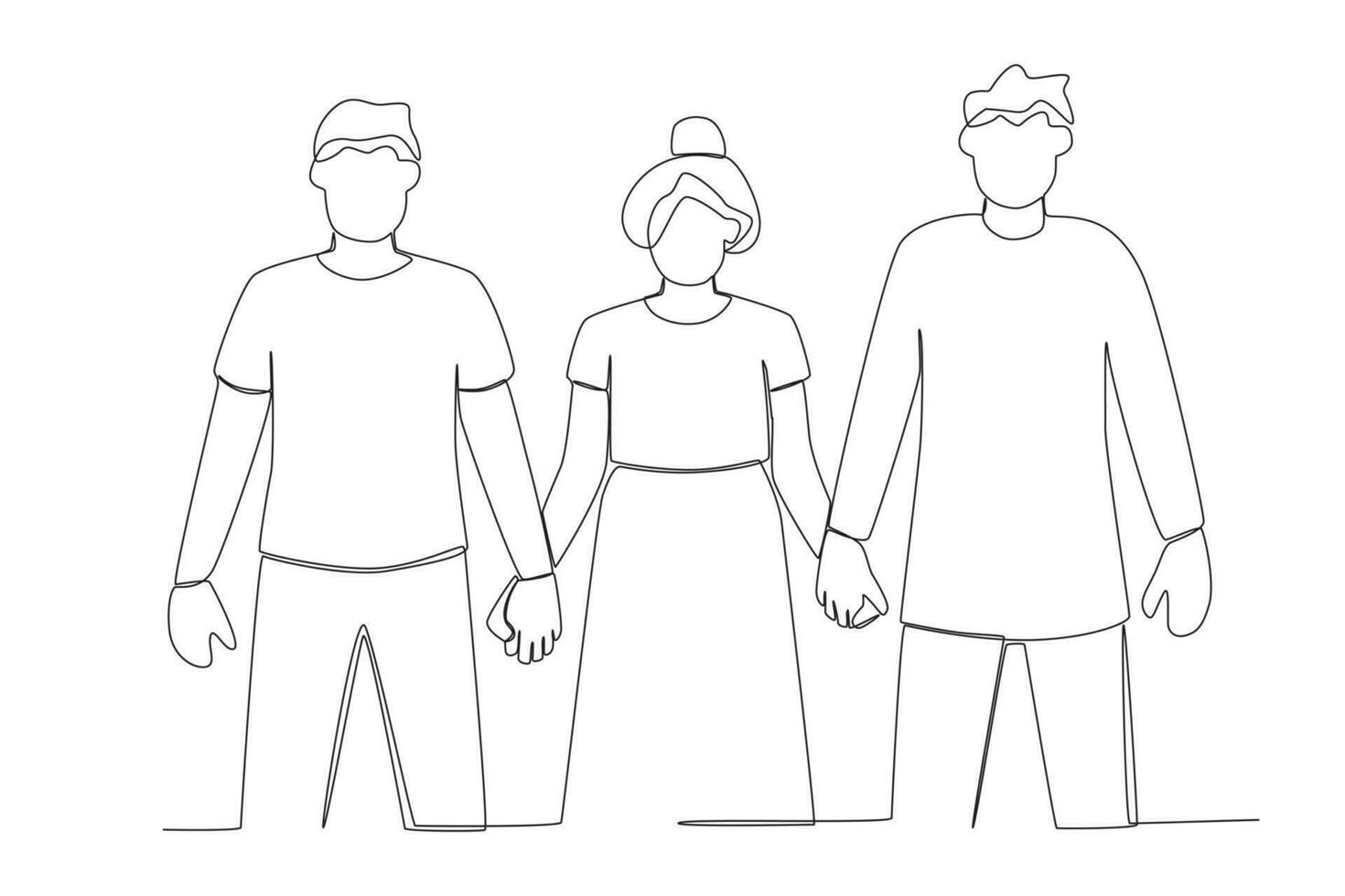 ein Frau halten Hände mit zwei Männer vektor