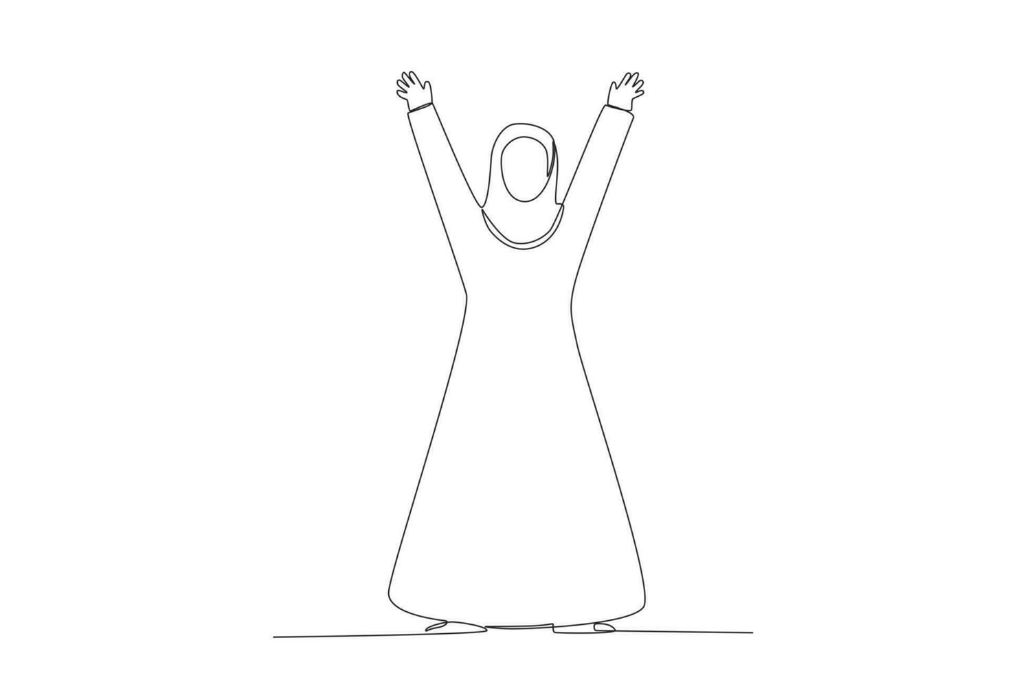 ein glücklich Muslim Frau erhöht ihr Hände vektor