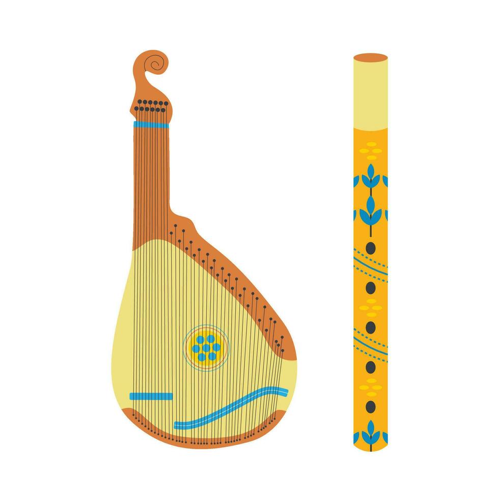 musikalisk instrument. rör med ett prydnad. pandora. ukrainska symboler. vektor