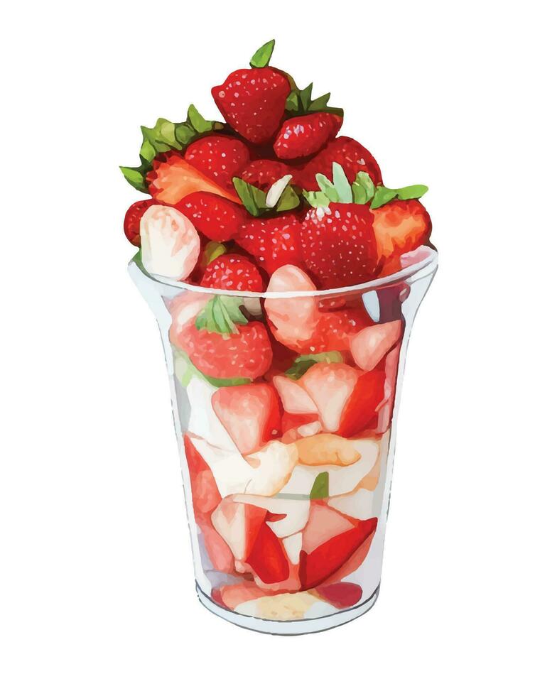 Vektor, verfolgt Illustration Illustration. Süss Dessert im realistisch Stil mit saftig Erdbeeren. vektor