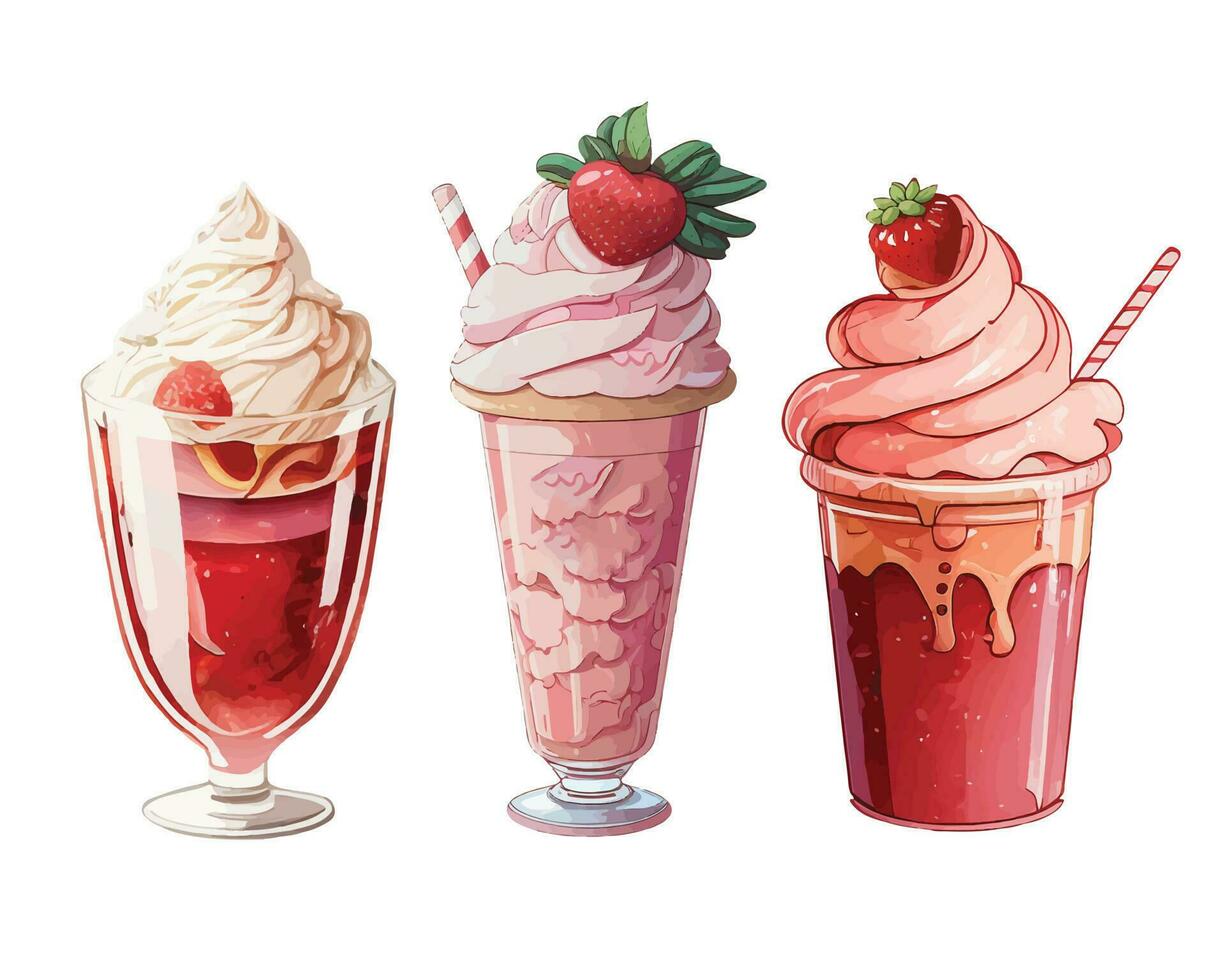 Vektor, verfolgt Illustration Illustration. Süss Dessert im realistisch Stil mit saftig Erdbeeren. vektor