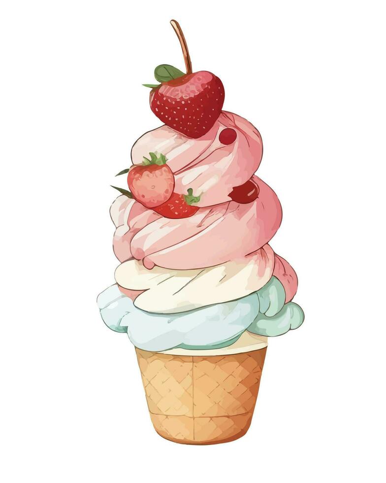 söt bitmapp detaljerad bild av en utsökt jordgubb muffin. ljuv efterrätt i realistisk stil med saftig jordgubbar. vektor