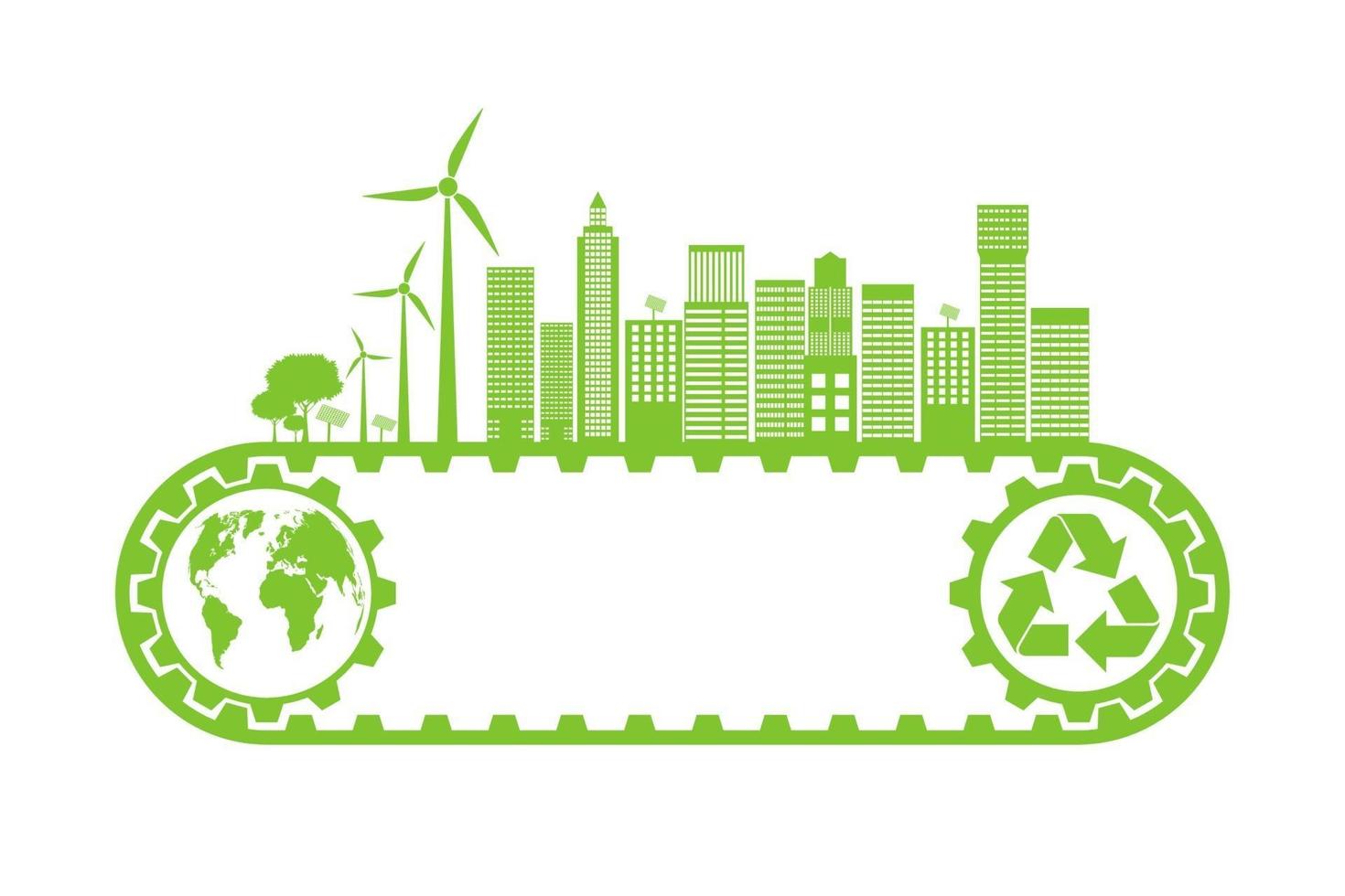 gröna städer hjälper världen med miljövänliga konceptidéer. vektorillustration vektor
