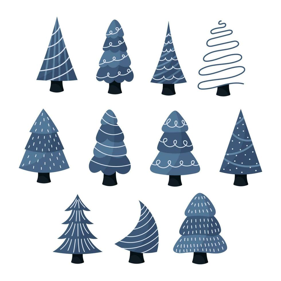 vektor av uppsättning söt jul träd, dekoration, isolerat, med vit bakgrund