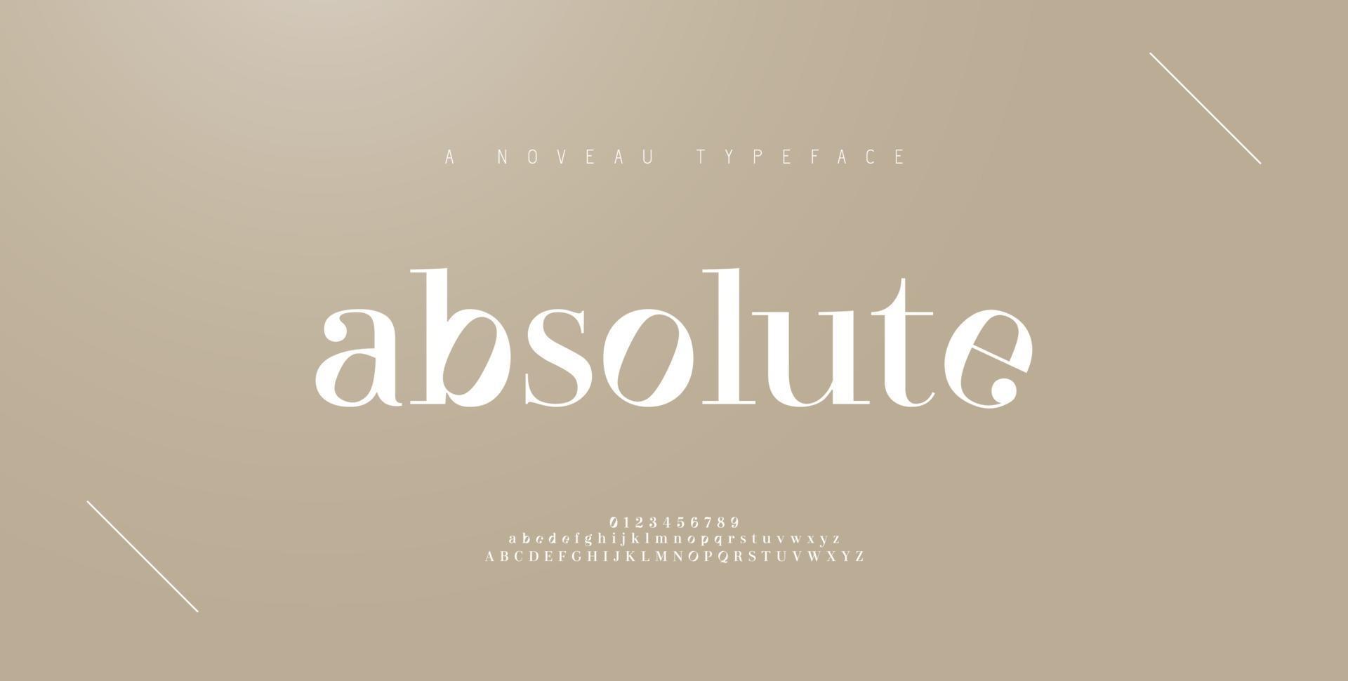 elegante Alphabetbuchstaben Schriftart und Nummer. minimalistische Modedesigns mit klassischem Schriftzug. Typografie-Schriftarten in regulären Groß- und Kleinbuchstaben. vektor