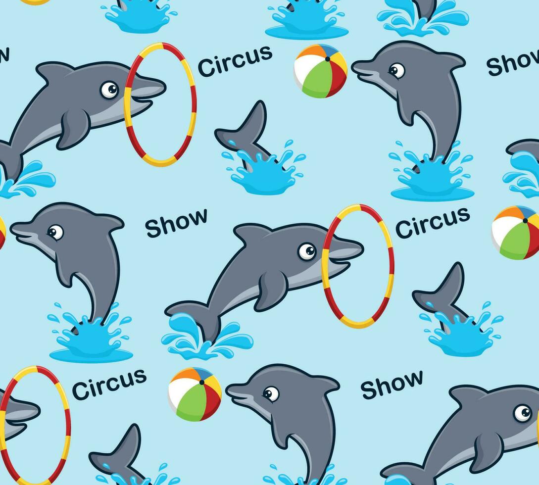nahtlos Muster Vektor von komisch Delfine im Zirkus Show