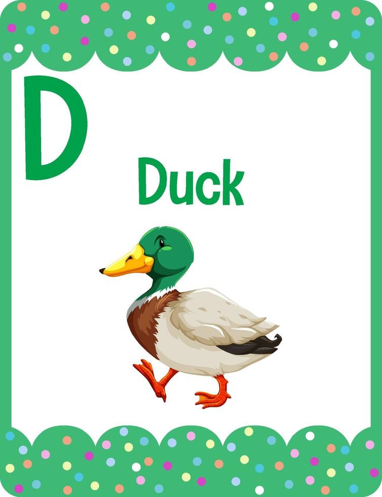 Alphabet Karteikarte mit Buchstaben d für Ente vektor