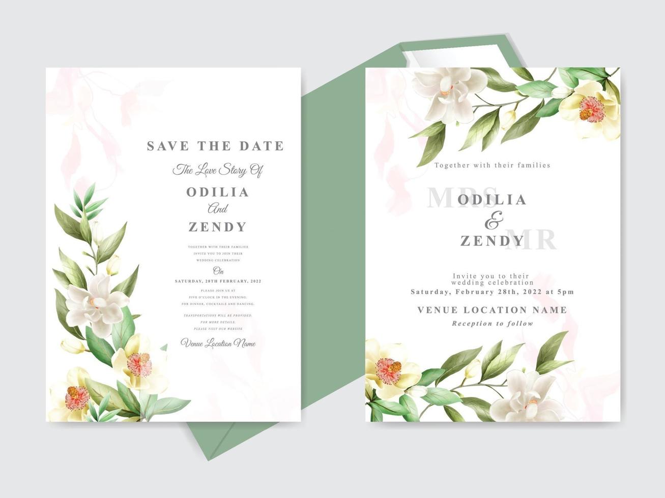 vacker bröllopskort magnolia design vektor