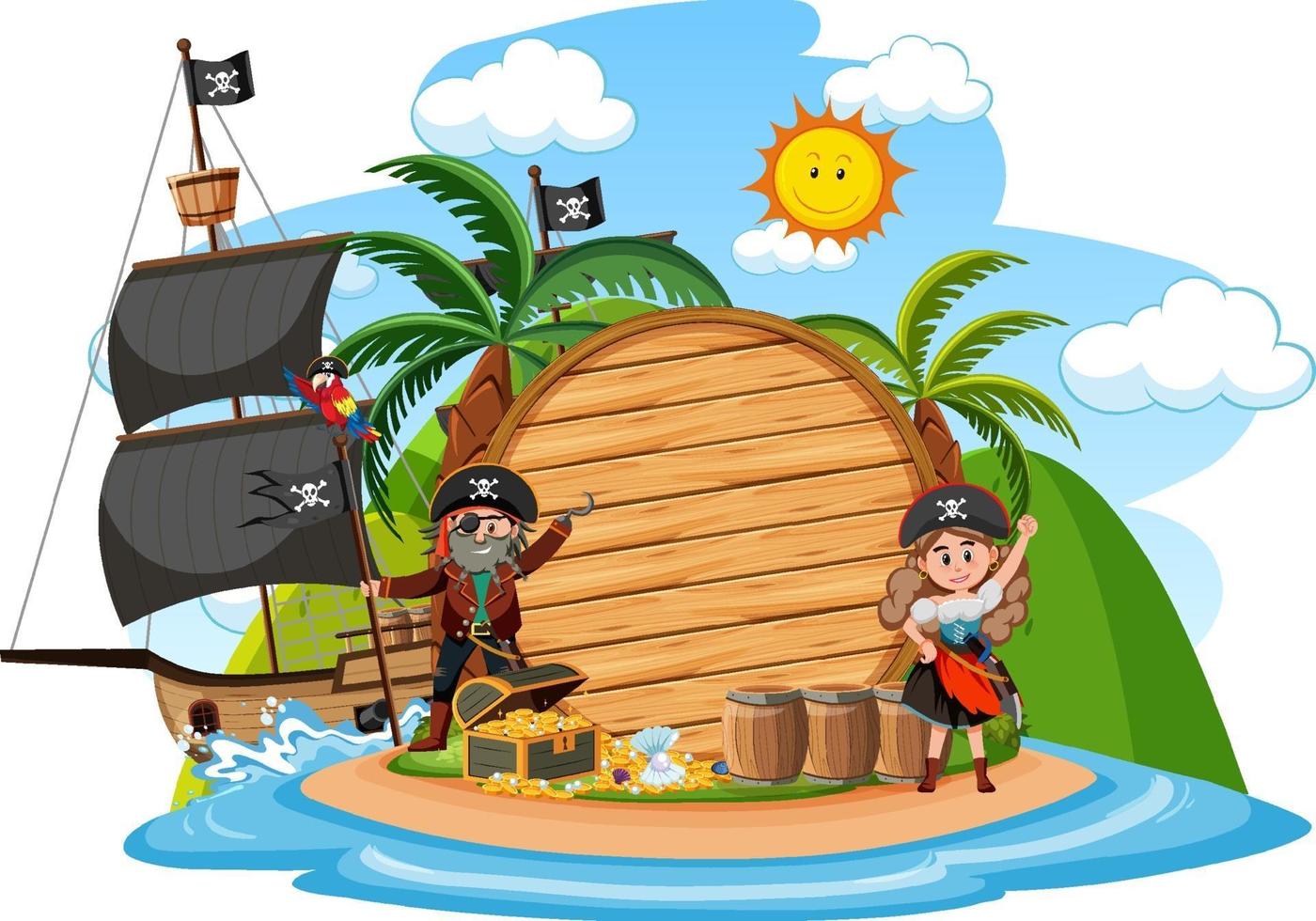 Pirateninsel mit einem leeren Banner lokalisiert auf weißem Hintergrund vektor