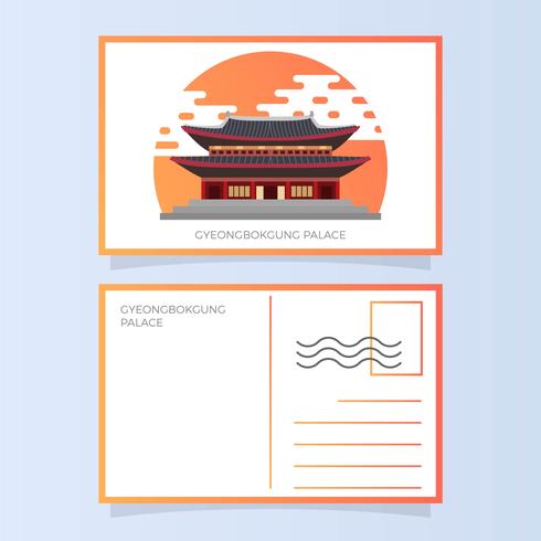 Flache Gyeongbokgungs-Palast-Postkarten-Vektor-Illustration vektor