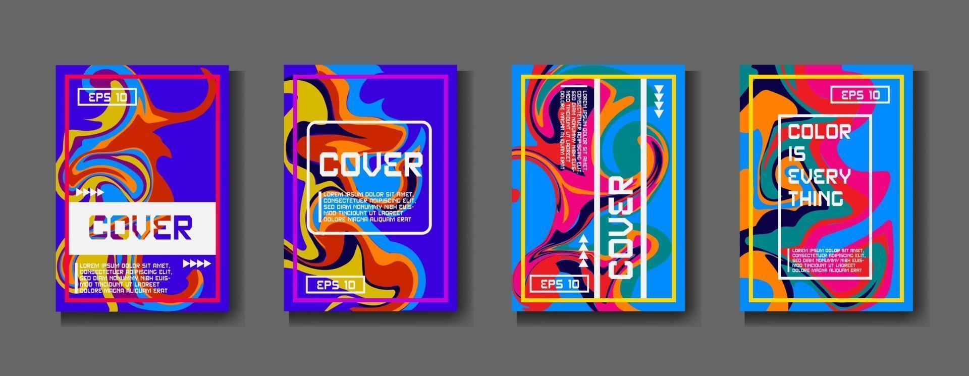 bunte Abdeckungen Design-Set. abstrakte Formen, holographische, flüssige und flüssige Farben, trendige Farbverläufe. futuristische Vektorplakate. vektor
