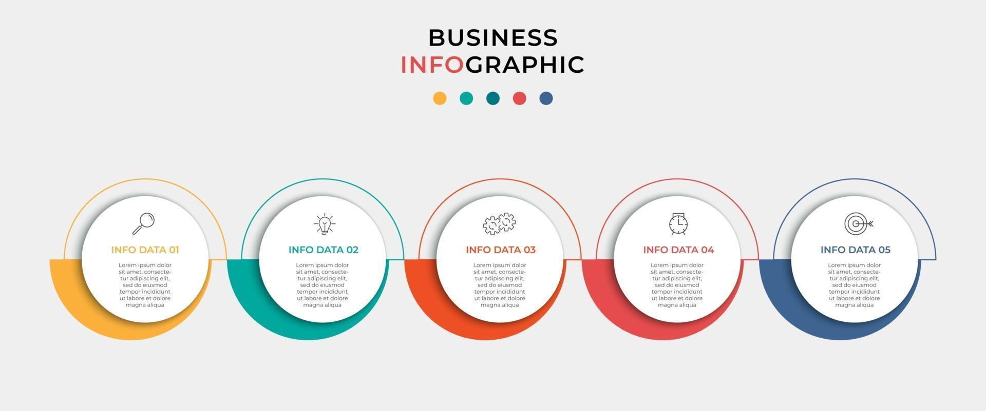 Vektor-Infografik-Design-Geschäftsvorlage mit Symbolen und 5 Optionen oder Schritten. Kann für Prozessdiagramme, Präsentationen, Workflow-Layout, Banner, Flussdiagramm und Infografik verwendet werden vektor