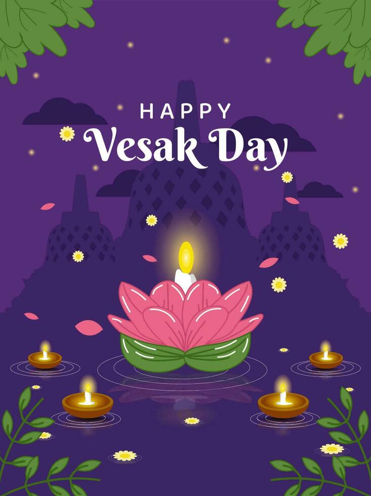 Lycklig Vesak dag, hälsning kort och affisch design för Vesak dag. Vesak dag är en helig dag för buddhister. vektor