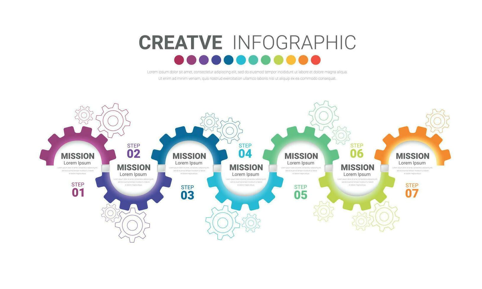 Ingenieurwesen Technik Fortschritt Geschäft Präsentation 7 Schritte. Zahnrad Verbindung Banner, Ausrüstung Infografik Illustration. vektor