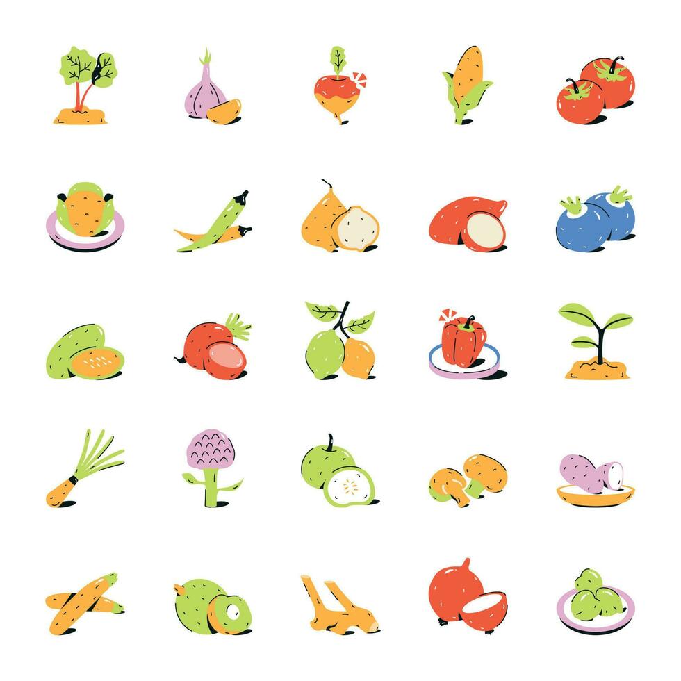 samling av grönsaker och mat Ingredienser platt ikoner vektor