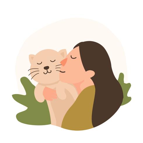 Tjej och hennes katt vektor illustration