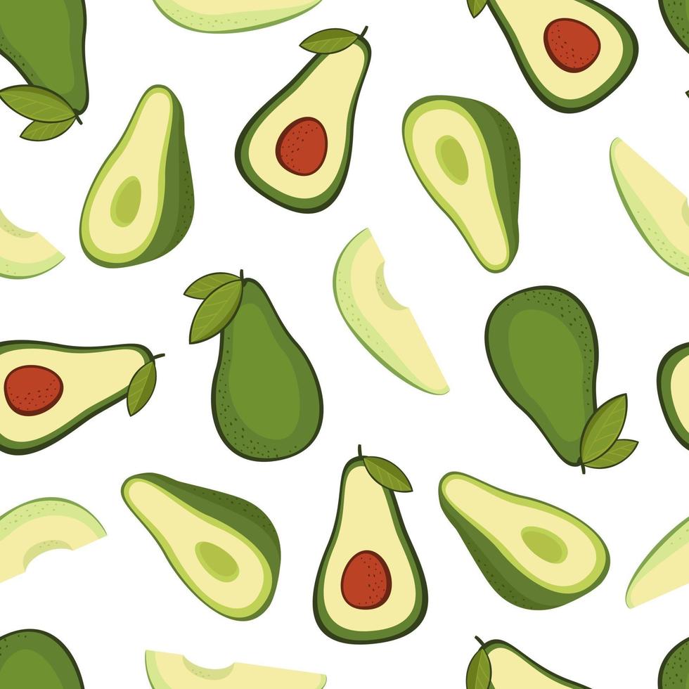 vektor sömlös bakgrund med avokado frukt skivor på en vit bakgrund. konsistens för eko och hälsosam mat sömlöst mönster för kök, för utskrift på sommartextilier och telefonväska.