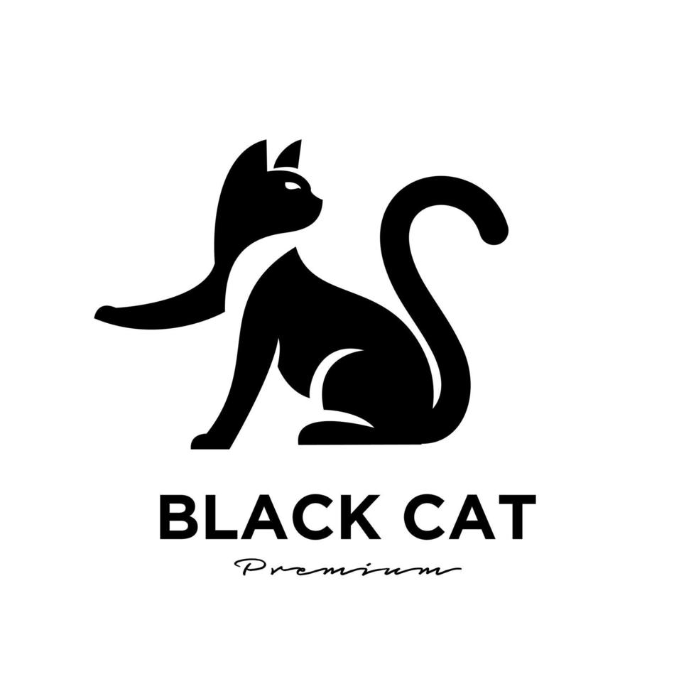 svart katt enkel logotypdesign vektor