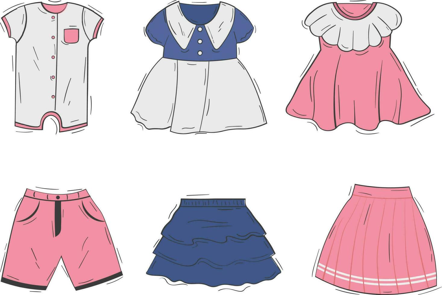 Vektor einstellen von Kinder- Kleider isoliert auf ein Weiß Hintergrund. Vektor Illustration.