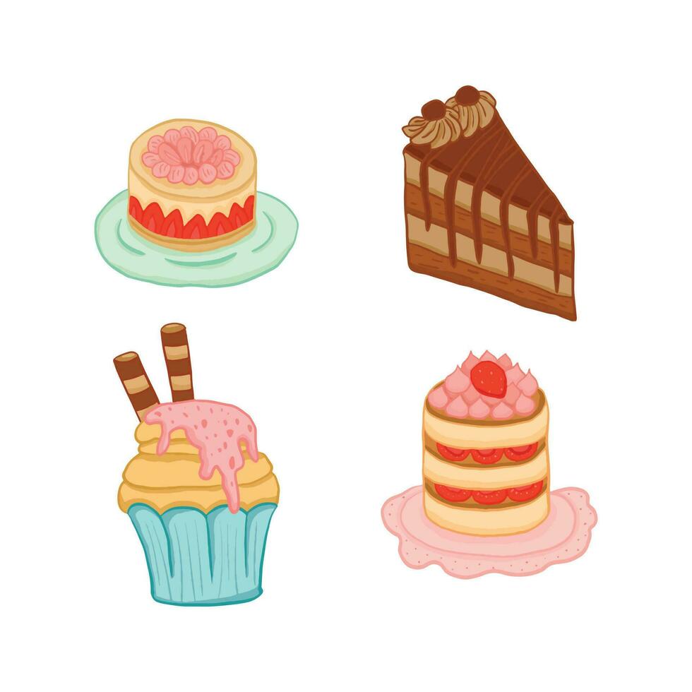 Süss Kuchen und Dessert färben vektor
