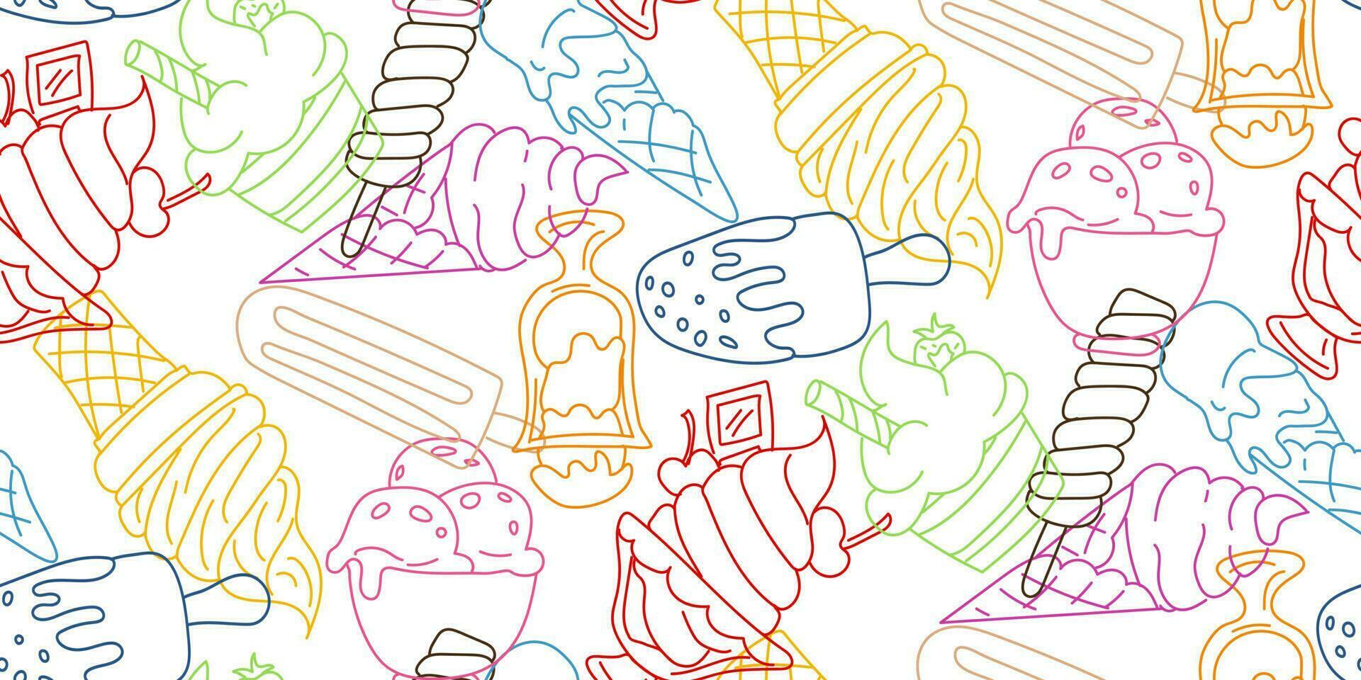 teckning av is grädde på en pinne i de stil av klotter med en färgad översikt på en vit bakgrund. bakgrund illustration med klotter i Färg. is grädde för utskrift hälsning kort och textilier vektor