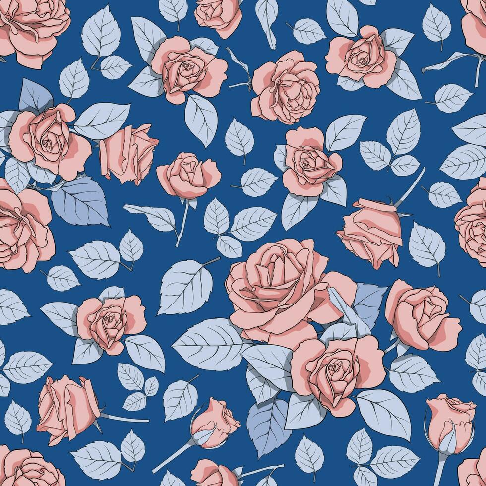 sömlös mönster med rosor, grenar, bär, löv. textur för tyg, textil, tapet, dekor, papper, scrapbooking, etc. vektor illustration