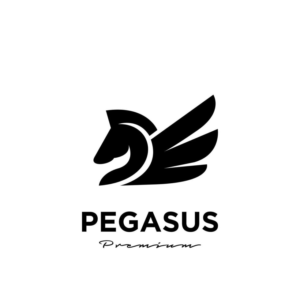 pegasus flyghäst, svart häst, designinspirationsvektorlogotyp vektor