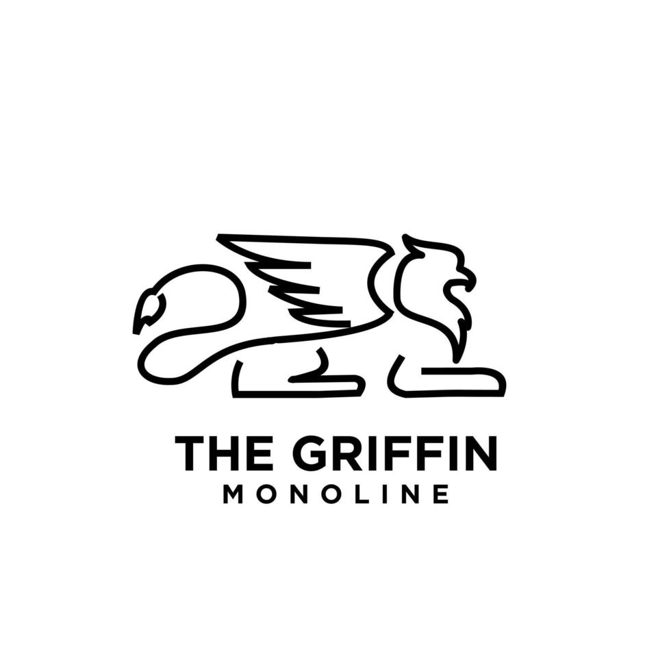 Premium schwarz Minimal Griffin Fabelwesen Emblem Maskottchen Linie Vektor Design Logo