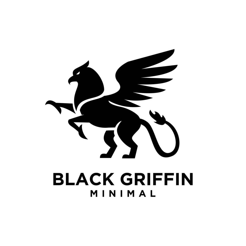 Premium schwarz Minimal Griffin Fabelwesen Emblem Maskottchen Vektor Design Logo