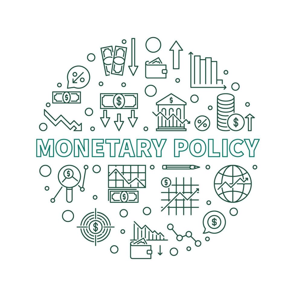 monetär politik vektor runda översikt baner - makroekonomi minimal illustration