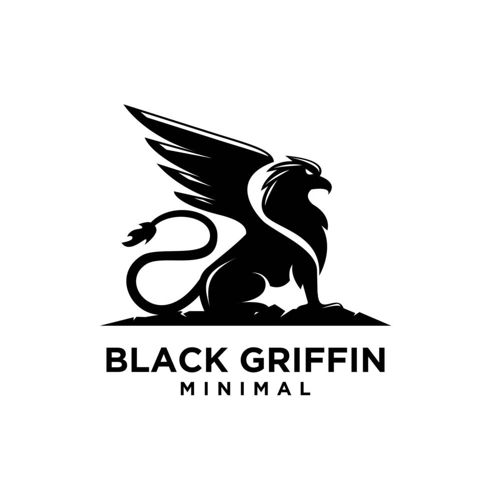 premium svart minimal griffin mytisk varelse emblem maskot vektor designlogotyp