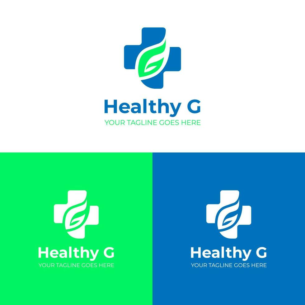 brev g hälsa logotyp vektor design i de form av en blad, apotek logotyp, medicin logotyp, hälsa logotyp