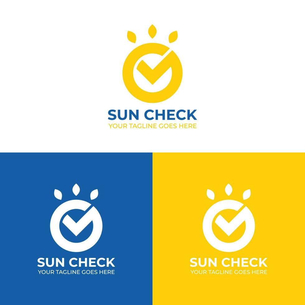 Sonne prüfen Logo Vektor Design im Blau und Gelb Farben, Logo abstrakt, minimalistisch, Unternehmen, Essen Logo, prüfen Vektor